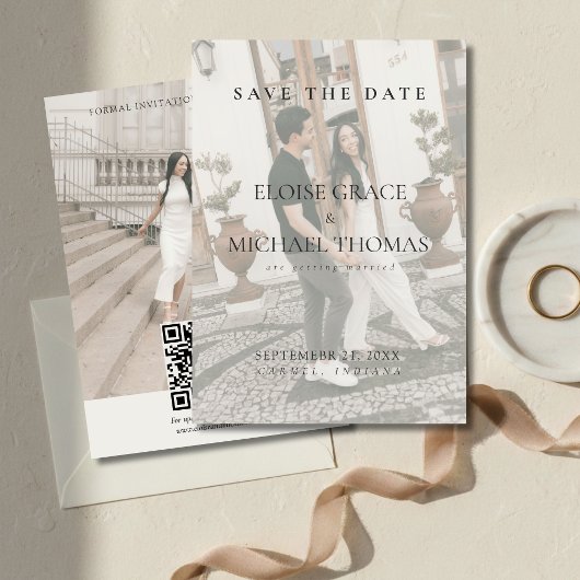 Invitation Minimalist Photo Classic QR Code Save The Date 