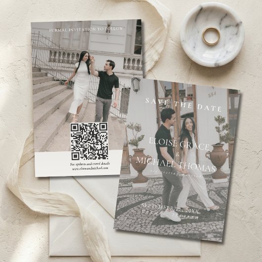 Invitation Minimalist Photo Classic QR Code Save The Date 
