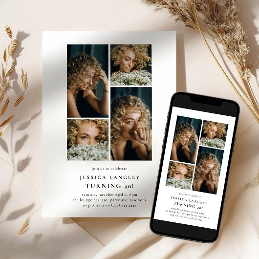 Invitation Minimalist Photo Collage 40th Birthday