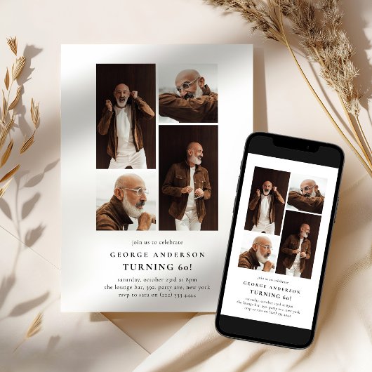 Invitation Minimalist Photo Collage 60th Birthday