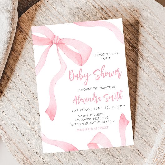 Invitation Minimalist Pink Bow Baby Shower