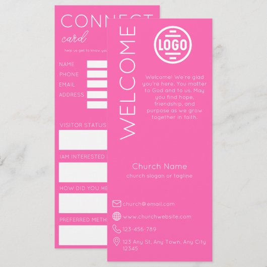 Invitation Minimalist Pink Church Connection Card (Devant / Derrière)