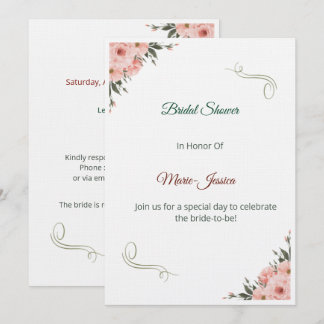 Invitation Minimalist Pink Floral Bridal Shower Invitation,