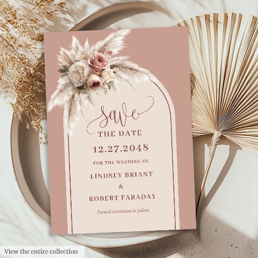 Invitation Minimalist Pink Pampas Grass Save the Date Invite