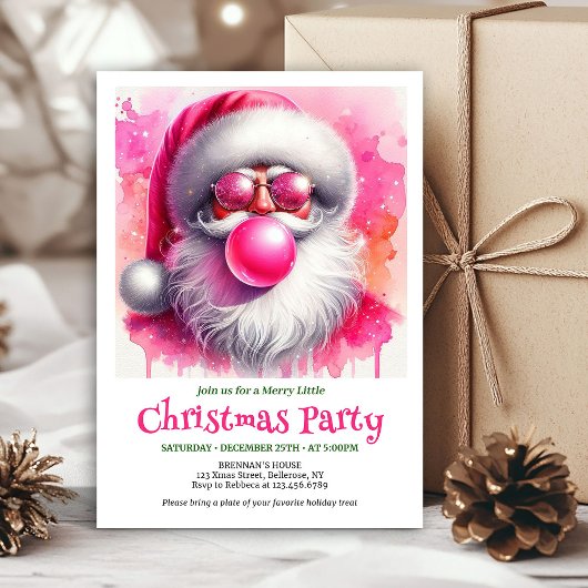 Invitation Minimalist Pink Santa Bubble Gum Christmas Invites
