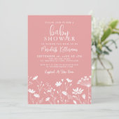 Invitation Minimalist Pink Wildflower Baby Shower (Debout devant)