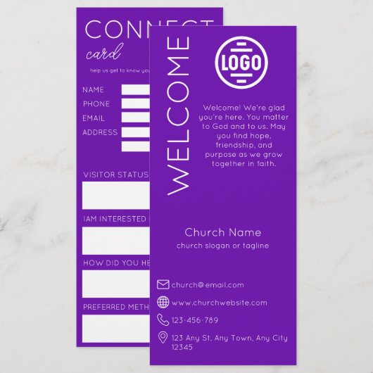 Invitation Minimalist Purple Church Connection Card (Devant / Derrière)