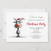 Invitation Minimalist quirky reindeer holiday party invite (Devant)