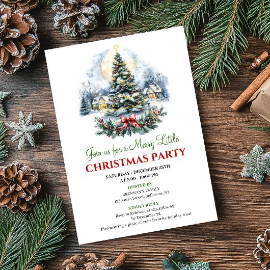 Invitation Minimalist Red Green Christmas Scene Digital