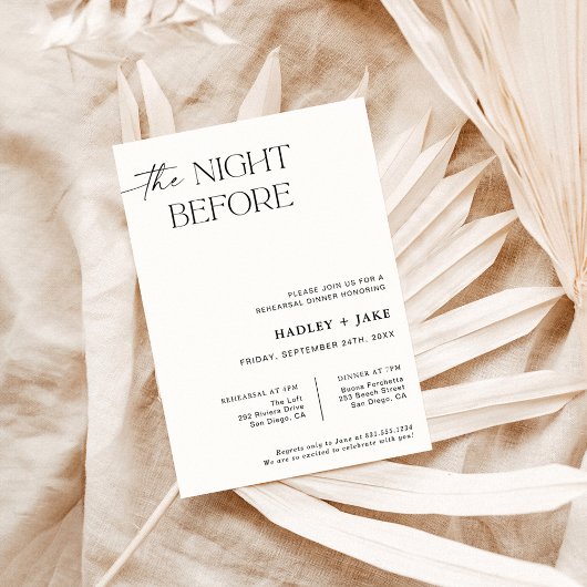 Invitation Minimalist Rehearsal Dinner Invite | Night Before