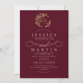 Invitation Minimalist Romantic Script Burgundy Gold Wedding (Devant)