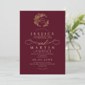 Invitation Minimalist Romantic Script Burgundy Gold Wedding (Debout devant)