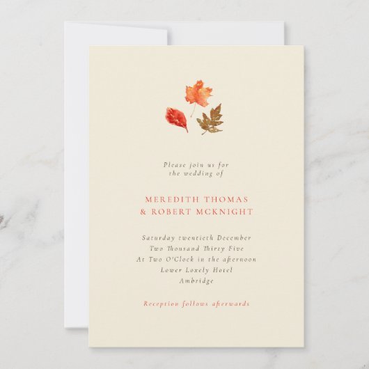 Invitation Minimalist Rustic Autumn Leaves Wedding (Devant)