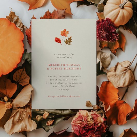 Invitation Minimalist Rustic Autumn Leaves Wedding