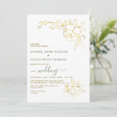 Invitation Minimalist Sage Green Gold Flowers Wedding (Debout devant)