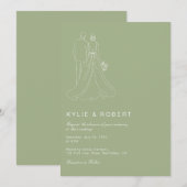 Invitation Minimalist Sage Green Romantic Couple Wedding (Devant / Derrière)
