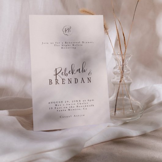 Invitation Minimalist Script Floral Monogram Rehearsal Dinner