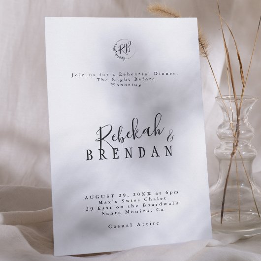 Invitation Minimalist Script Floral Monogram Rehearsal Dinner