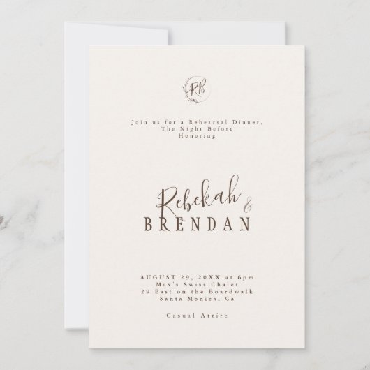 Invitation Minimalist Script Floral Monogram Rehearsal Dinner (Devant)