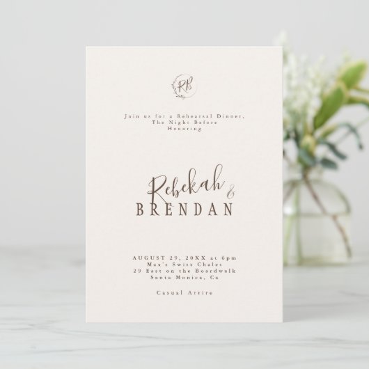 Invitation Minimalist Script Floral Monogram Rehearsal Dinner (Debout devant)