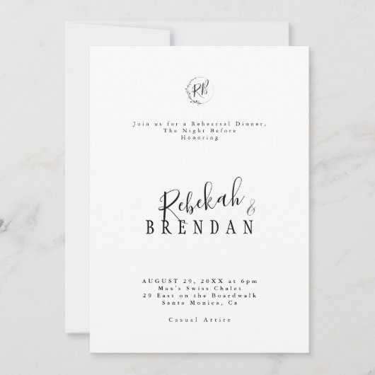 Invitation Minimalist Script Floral Monogram Rehearsal Dinner (Devant)