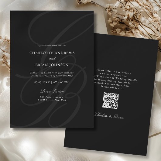 Invitation Minimalist Script Font Monogram QR Code Wedding