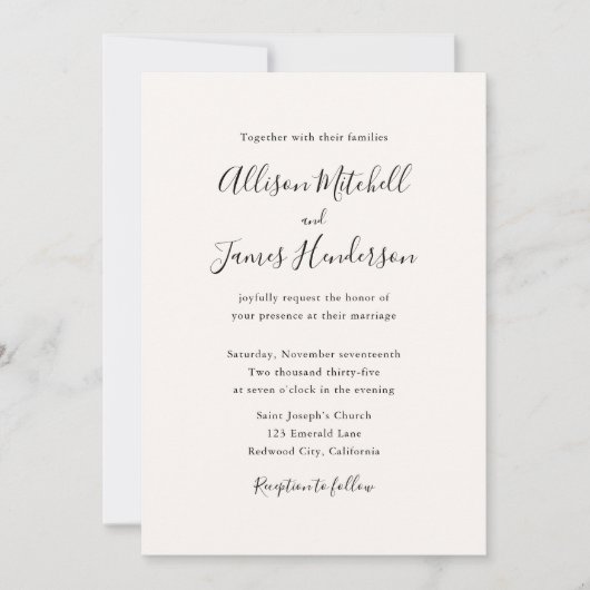 Invitation Minimalist Script Ivory Photo Wedding (Devant)