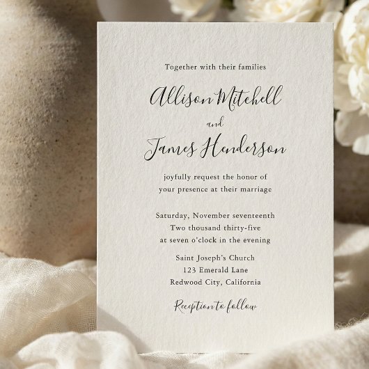 Invitation Minimalist Script Ivory Photo Wedding