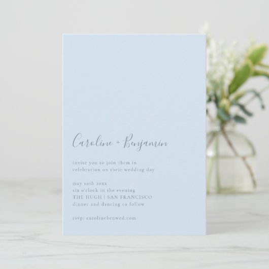 Invitation Minimalist Script Modern Simple Soft Blue Wedding (Debout devant)