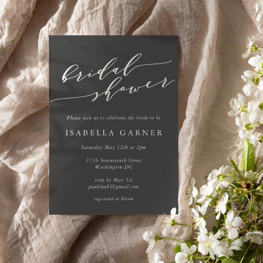 Invitation Minimalist Script Soft Black White Bridal Shower