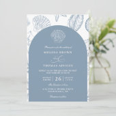 Invitation Minimalist Sea Shells Beach Budget QR Code Wedding (Debout devant)