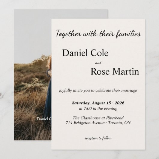 Invitation Minimalist Simple Beige Wedding (Devant / Derrière)