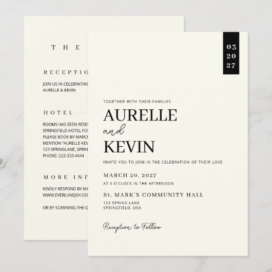 Invitation Minimalist Simple Elegant Ivory QR Code Wedding  (Devant / Derrière)