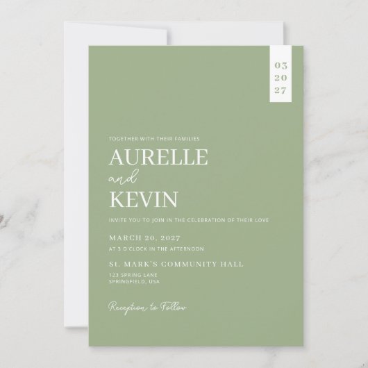 Invitation Minimalist Simple Elegant Sage QR Code Wedding (Devant)