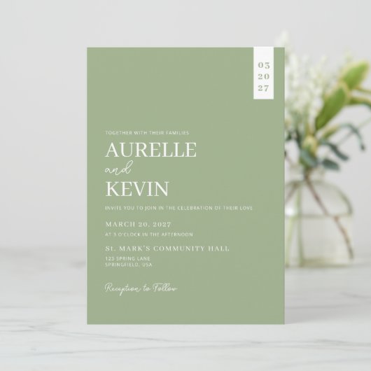 Invitation Minimalist Simple Elegant Sage QR Code Wedding (Debout devant)