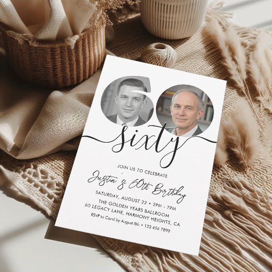 Invitation Minimalist Sixty Black White 60th Birthday Party