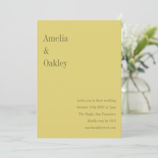 Invitation Minimalist Soft Yellow Elegant Chic Modern Wedding (Debout devant)