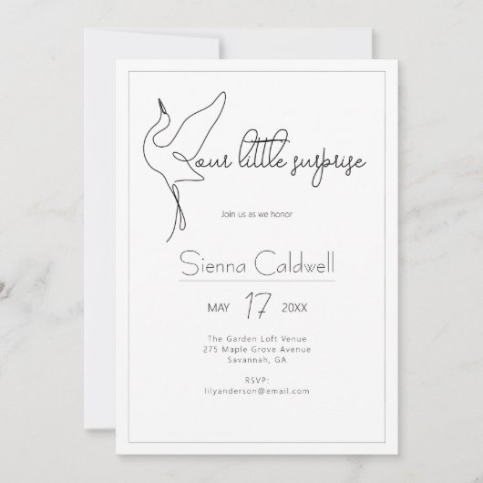 Invitation Minimalist Stork Neutral Baby Shower (Devant)