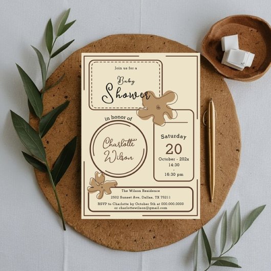 Invitation Minimalist Style Flower Notes Baby Shower