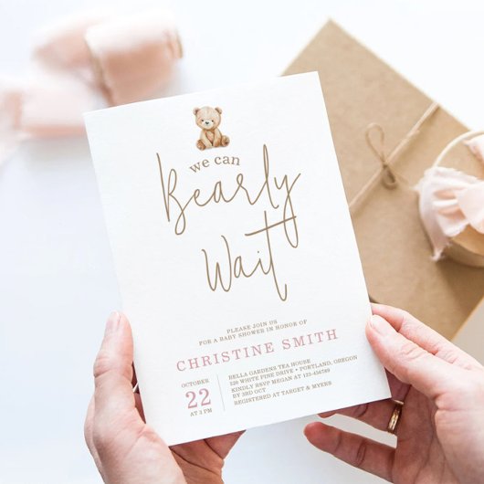 Invitation Minimalist Teddy Bear Baby Shower