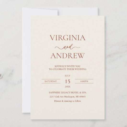 Invitation Minimalist Terracotta Wedding Monogram (Devant)