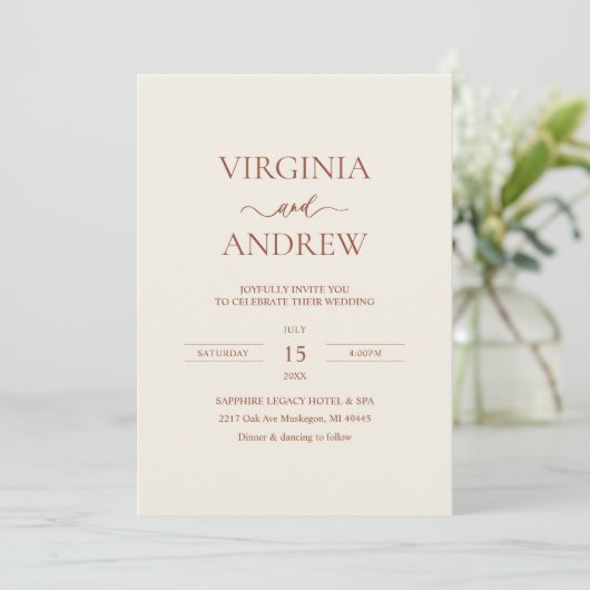 Invitation Minimalist Terracotta Wedding Monogram (Debout devant)