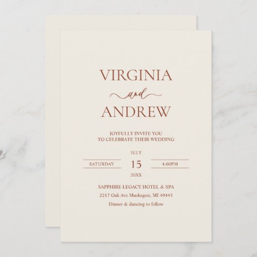 Invitation Minimalist Terracotta Wedding Monogram (Devant / Derrière)