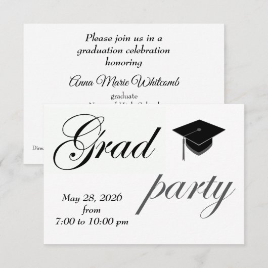 Invitation Minimalist Text High School Graduation Party (Devant / Derrière)