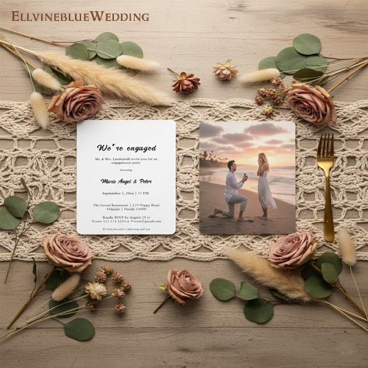 Invitation Minimalist Typography Engagement Card with Photo