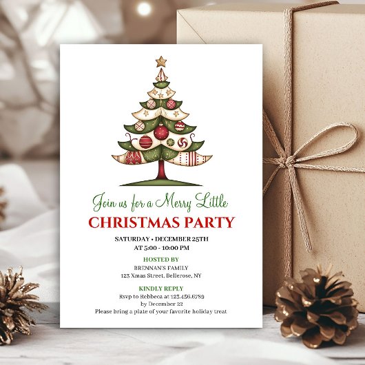 Invitation Minimalist unique Christmas tree festive invites