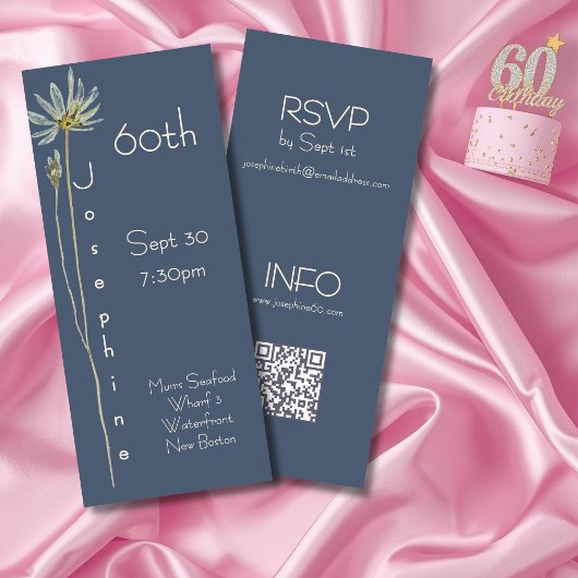 Invitation Minimalist Vertical Floral Slate 60th Birthday 