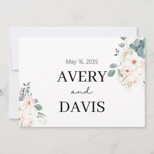 Invitation Minimalist Watercolor Floral Personalized Wedding  (Devant)