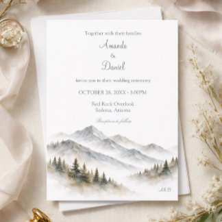 Invitation Minimalist Watercolor Mountain Wedding Pine Tree