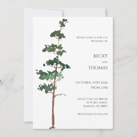 Invitation Minimalist Watercolor Spruce Wedding (Devant)